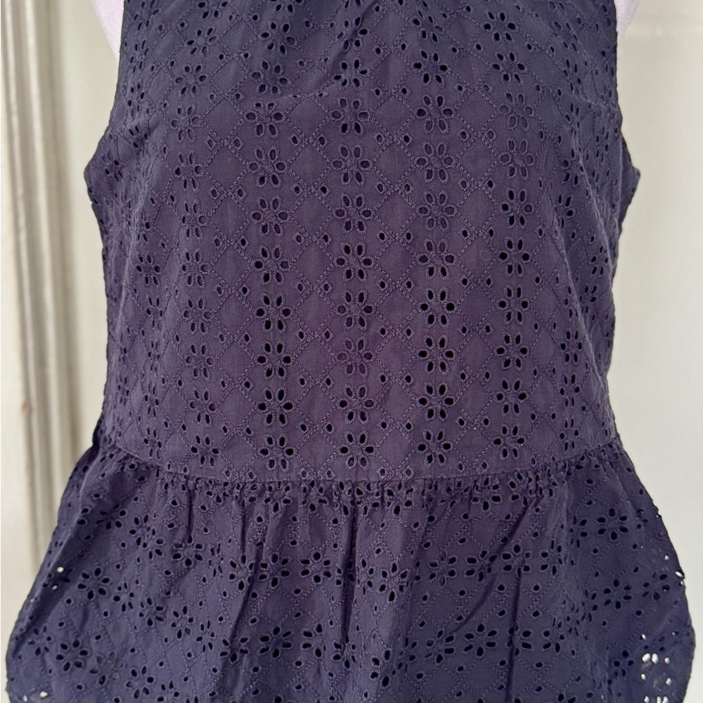 Loft Eyelet Peplum Top Navy Blue
